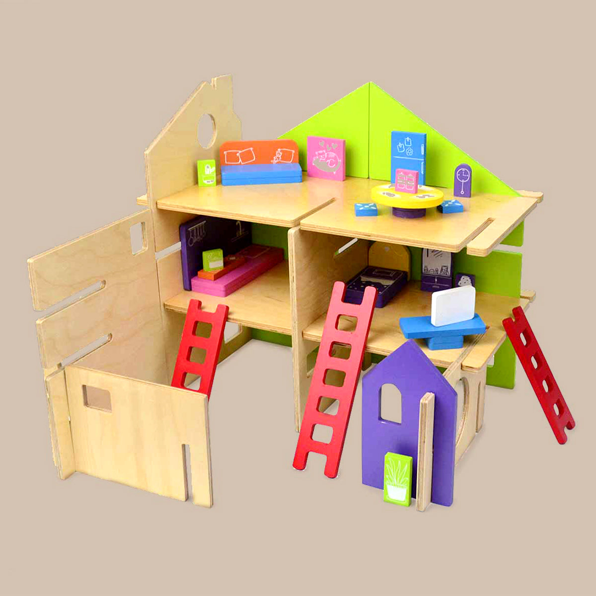 DIY Wooden Modular Playhouse Wooden Dollhouse Toy Set Made in India Shumee