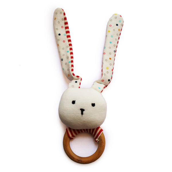 Striped Bunny Plush Teether and Rattle Ring Toy (0 Months+)