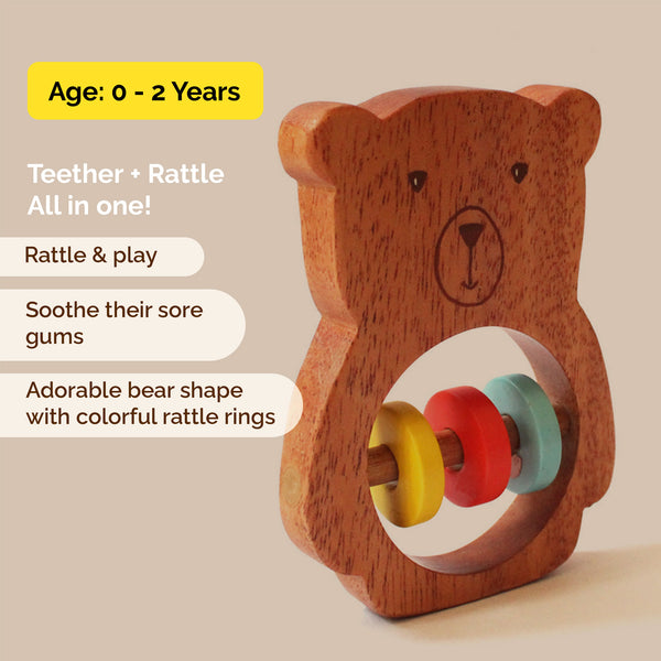 Bozo the Bear Wooden Rattle Toy for Babies (0 Months +)