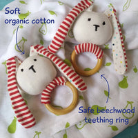 Striped Bunny Plush Teether and Rattle Ring Toy (0 Months+)