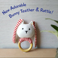 Striped Bunny Plush Teether and Rattle Ring Toy (0 Months+)