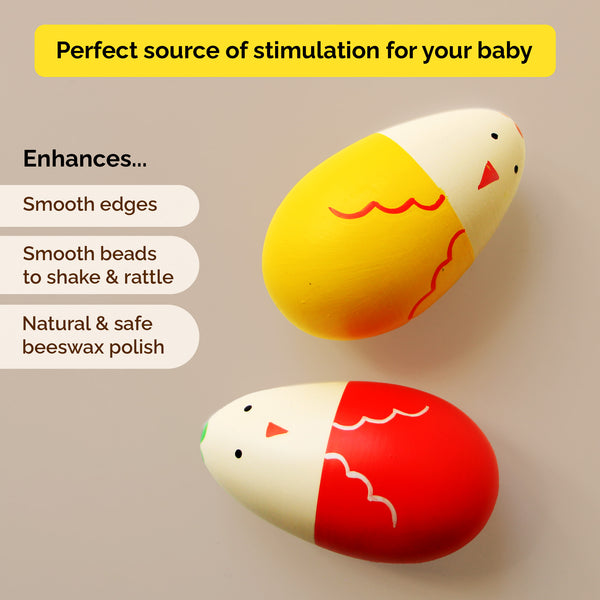 Wooden Chick Egg Shakers Toy Set for Babies (0 Months+)