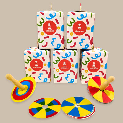 Wooden Spin Tops With 12 Patterned Discs - Pack Of 5 (3+ Years)