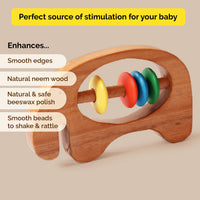 Neem wooden elephant rattle for babies (0 Months+)