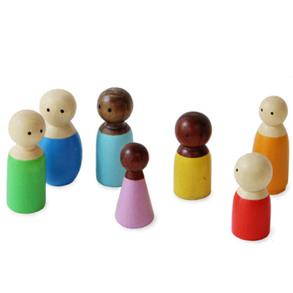 Colourful 7-Piece Set of Wooden Diverse Peg Dolls (3 Years+)