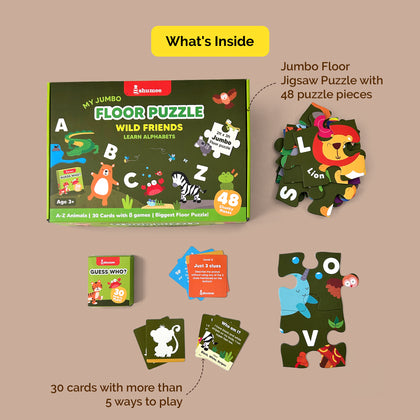 Jungle Themed Floor Puzzle & Card Game Set (3+ Years)