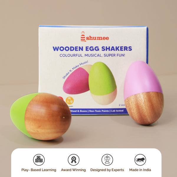 Purple & Green Wooden Egg Shakers for  - 0 Months+