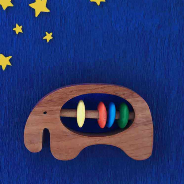 Neem wooden elephant rattle for babies (0 Months+)