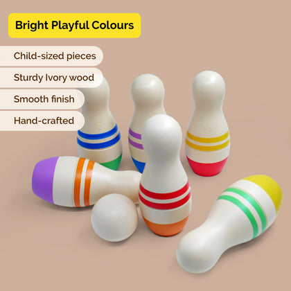 Multicolor Mini Bowling Pins Set || 6 Pins, 1 Ball  (2 Years+)