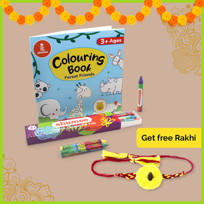 Forest Friends Colouring book and Organic Crayon Kit + Rakhi Combo