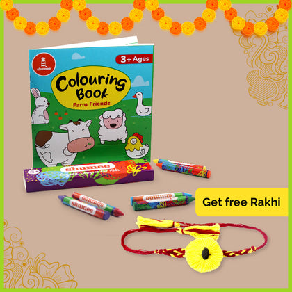 Farm Friends Colouring book and Organic Crayon Kit + Rakhi Combo