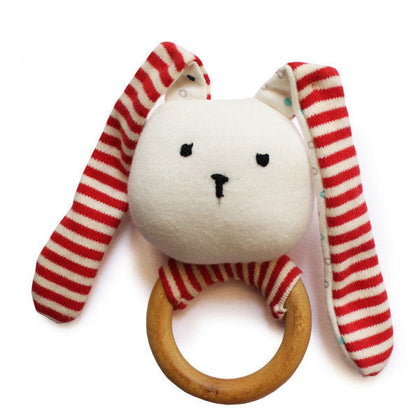 Striped Bunny Plush Teether and Rattle Ring Toy (0 Months+)