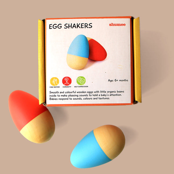 Orange & Blue Wooden Egg Shakers  - 0 Months+