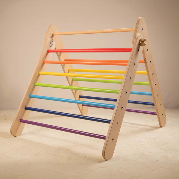 Sturdy Wooden Foldable Rainbow Pikler Triangle For Babies & Toddlers (6+ Months) - Montessori Toy