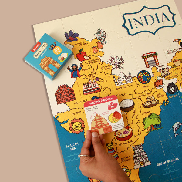 India Map Puzzle Set - 30 Pieces & 35 Trivia Cards (4+ Years)