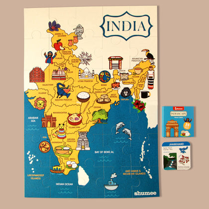 India Map Puzzle Set - 30 Pieces & 35 Trivia Cards (4+ Years)