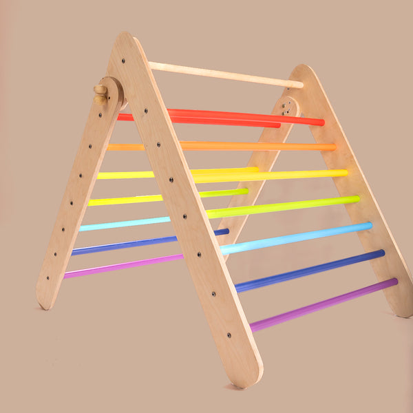 Sturdy Wooden Foldable Rainbow Pikler Triangle For Babies & Toddlers (6+ Months) - Montessori Toy