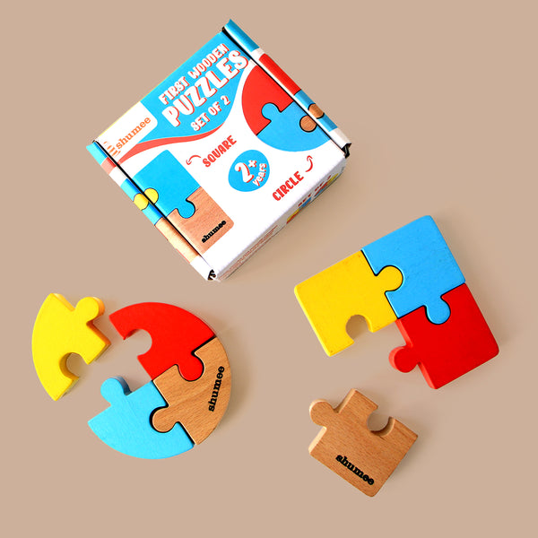 Wooden Puzzle Duo - Square & Circular Puzzles (2+ Years)